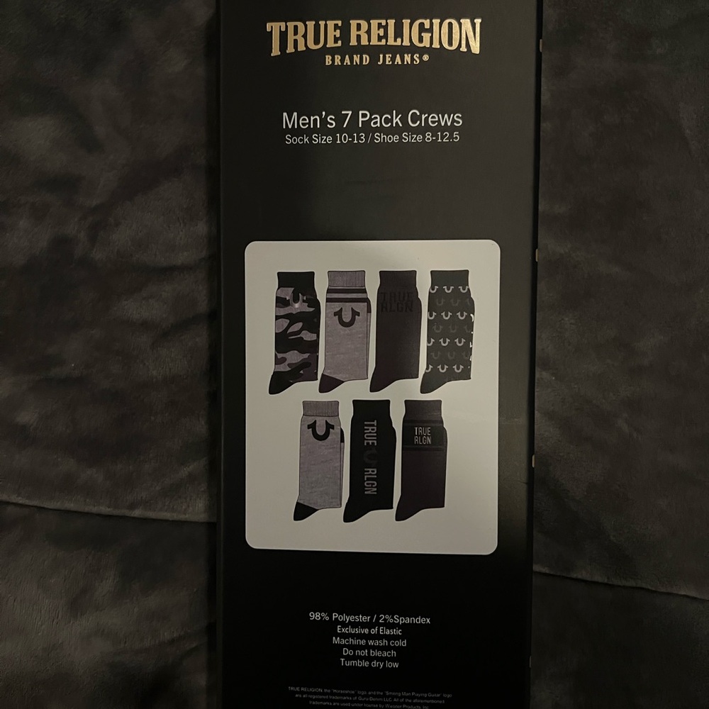 True Religion Men’s socks size 10-13 new in box 7 pack